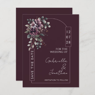 Burgundy and Sage Arch Save the Date Invitation