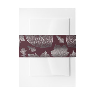 burgundy and silver fall leaves wedding invitation belly band