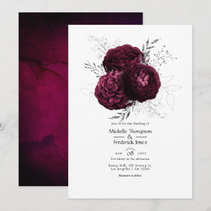 Burgundy and Silver Floral Wedding Invitation