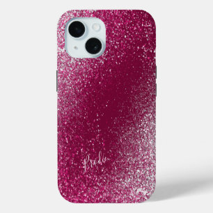 Burgundy and Silver Glitter iPhone 15 Case