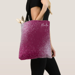 Burgundy and Silver Glitter Tote Bag