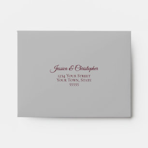 Burgundy and Silver Lace Inside Grey Wedding RSVP Envelope