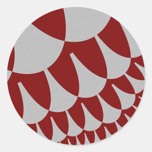 Burgundy and Silver Scales Classic Round Sticker (Front)