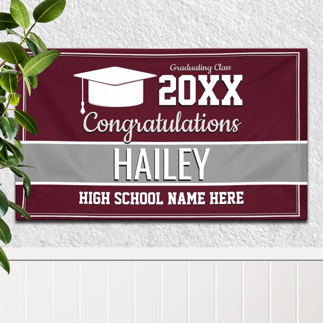 Burgundy and Silver School Colours Graduation Banner (Creator Uploaded)