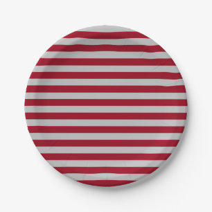 Burgundy and Silver Stripes Paper Plate
