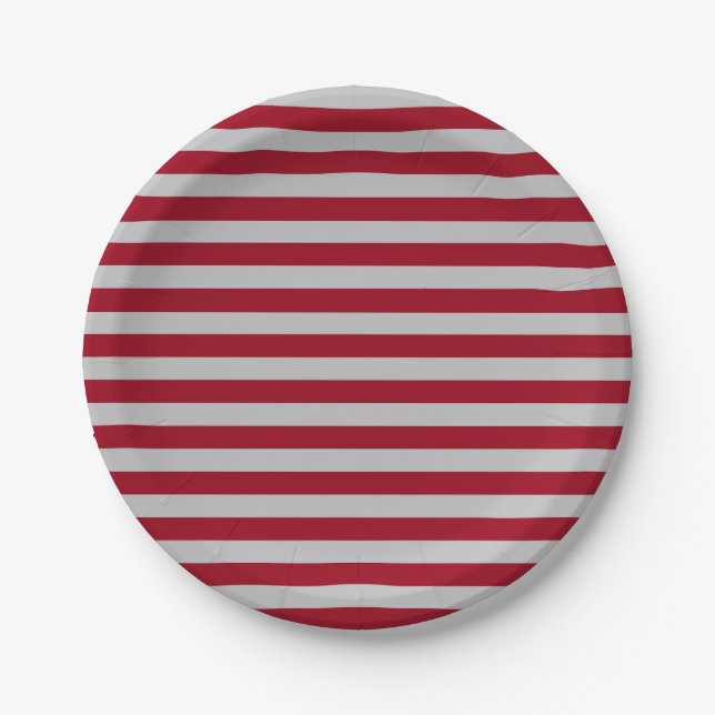 Burgundy and Silver Stripes Paper Plate (Front)