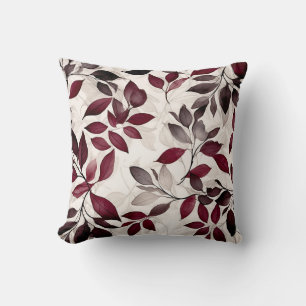 Burgundy and Taupe Leaves Cushion