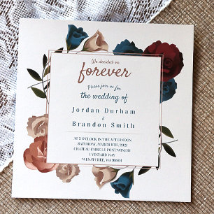 Burgundy and Teal Roses Wedding Invitation