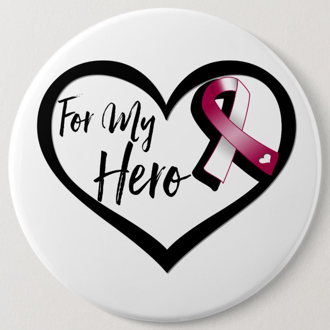 Burgundy and White Awareness Ribbon For My Hero 6 Cm Round Badge (Front)