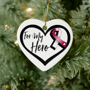 Burgundy and White Awareness Ribbon For My Hero Ceramic Tree Decoration