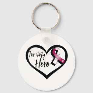 Burgundy and White Awareness Ribbon For My Hero Key Ring