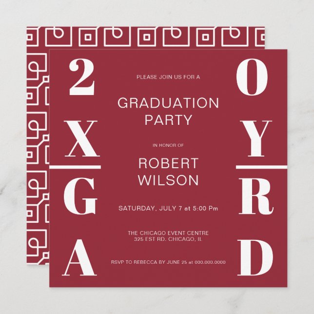 Burgundy and White Bold Typography Graduation Invitation (Front/Back)