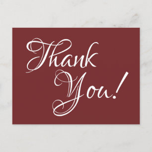 Burgundy and White Calligraphy Thank You Postcard