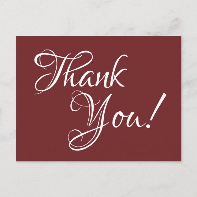 Burgundy and White Calligraphy Thank You Postcard (Front)