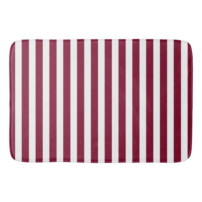 Burgundy and white candy stripes bath mat (Front)