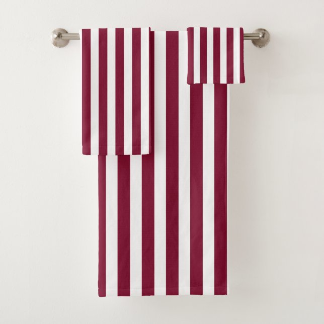 Burgundy and white candy stripes bath towel set (Insitu)