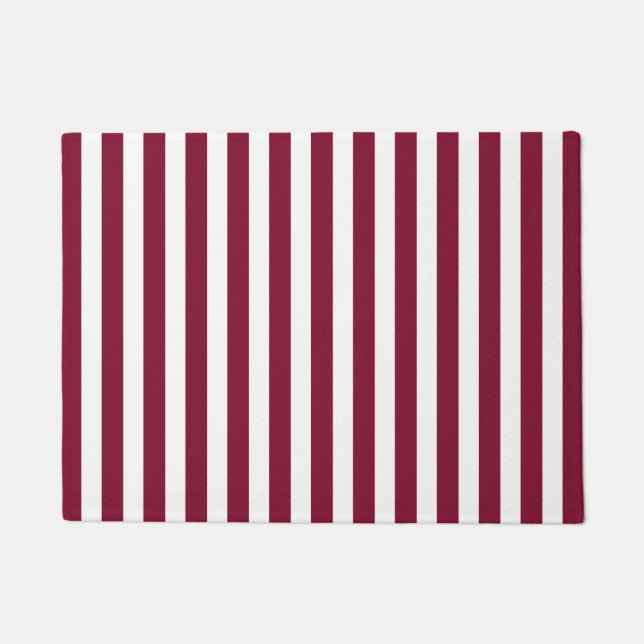 Burgundy and white candy stripes doormat (Front)