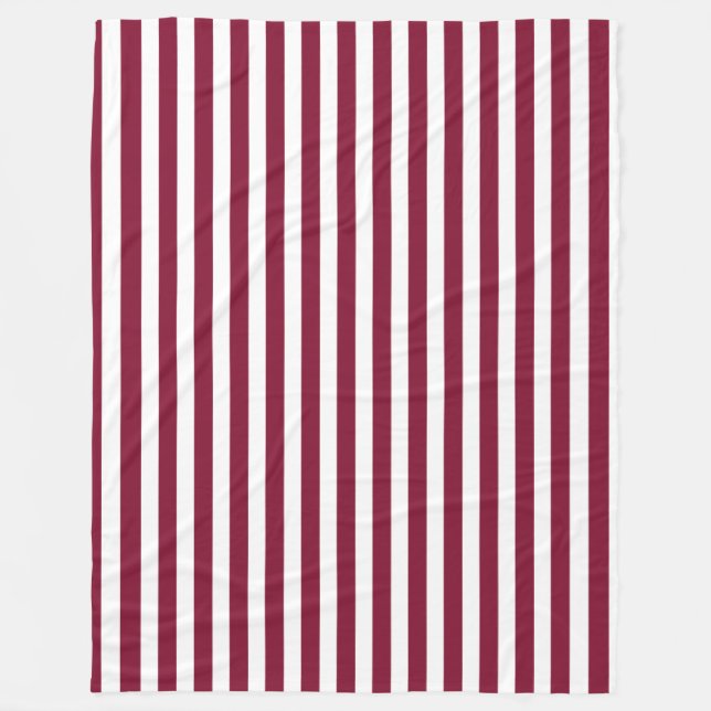 Burgundy and white candy stripes fleece blanket (Front)