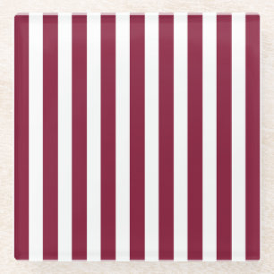 Burgundy and white candy stripes glass coaster