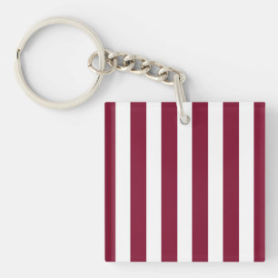 Burgundy and white candy stripes key ring