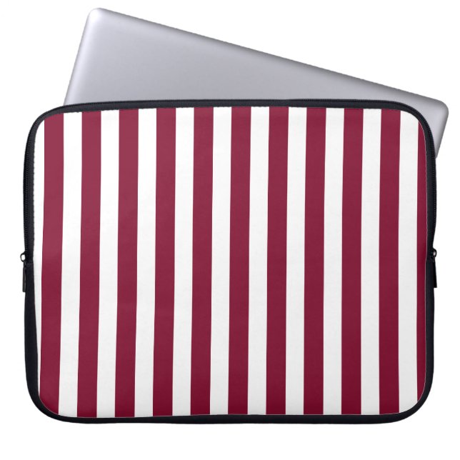 Burgundy and white candy stripes laptop sleeve (Front)