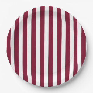 Burgundy and white candy stripes paper plate