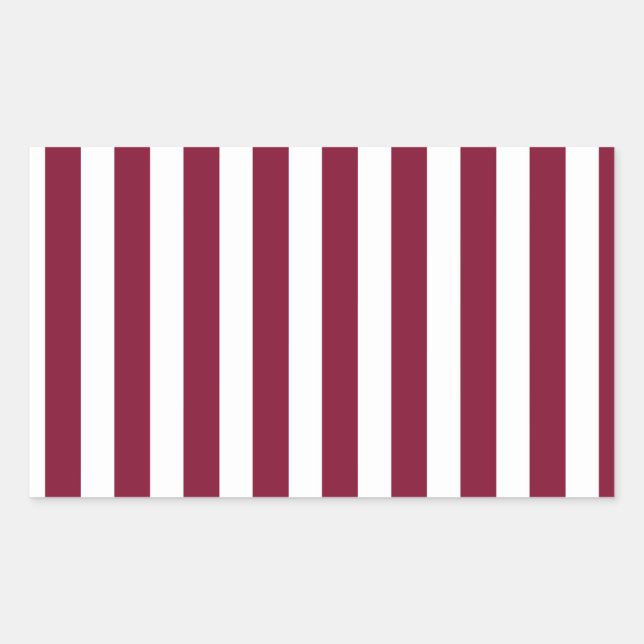 Burgundy and white candy stripes rectangular sticker (Front)