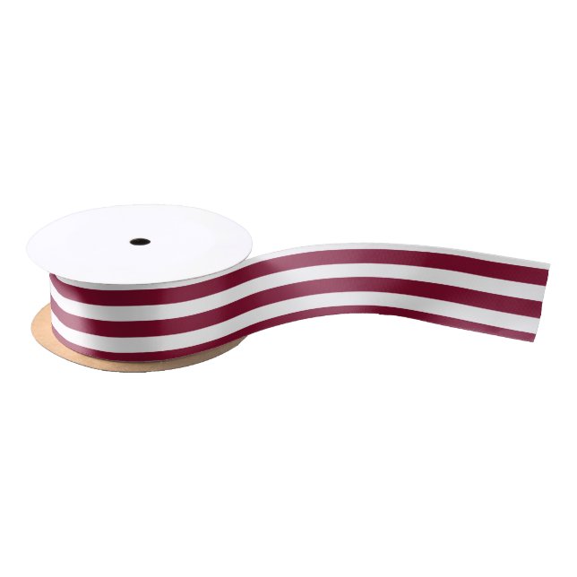 Burgundy and white candy stripes satin ribbon (Spool)