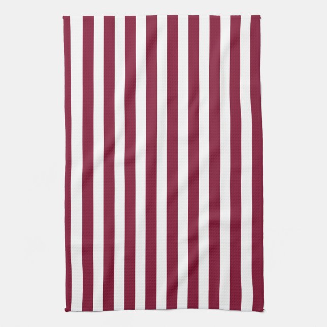 Burgundy and white candy stripes tea towel (Vertical)