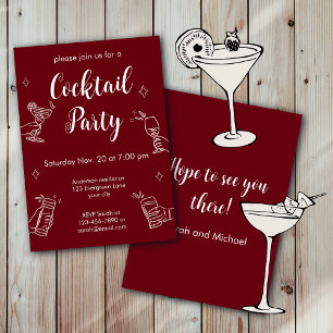 Burgundy And White Cocktail Party Minimalist Invitation