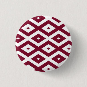 Burgundy and white diamond pattern 3 cm round badge