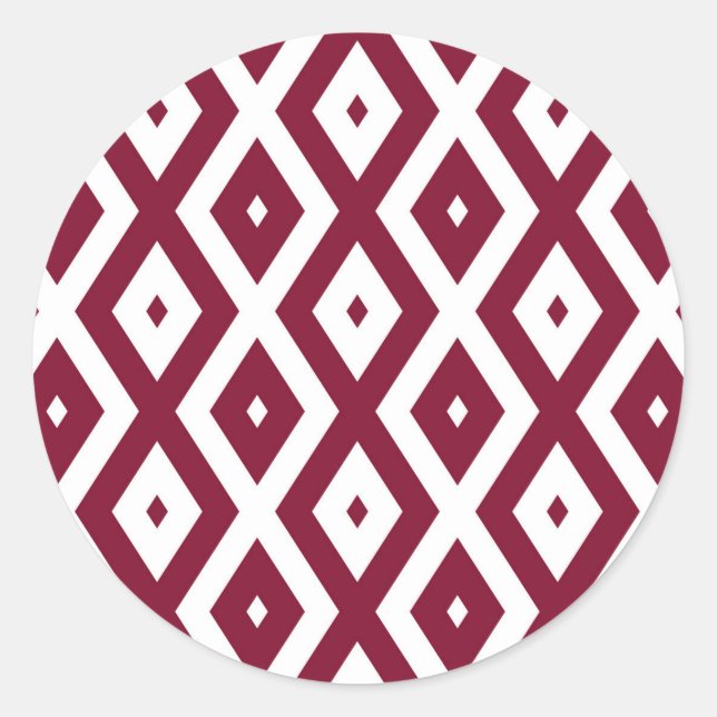 Burgundy and white diamond pattern classic round sticker (Front)