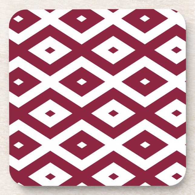 Burgundy and white diamond pattern coaster (Front)