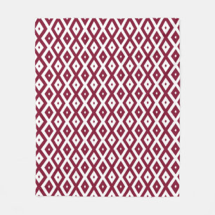 Burgundy and white diamond pattern fleece blanket