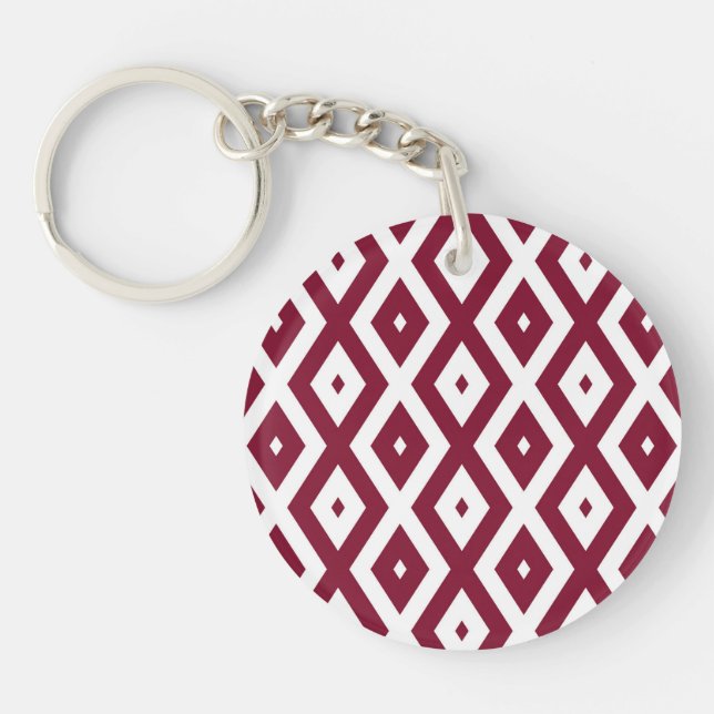 Burgundy and white diamond pattern key ring (Front)