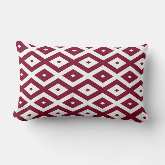 Burgundy and white diamond pattern lumbar cushion (Front)