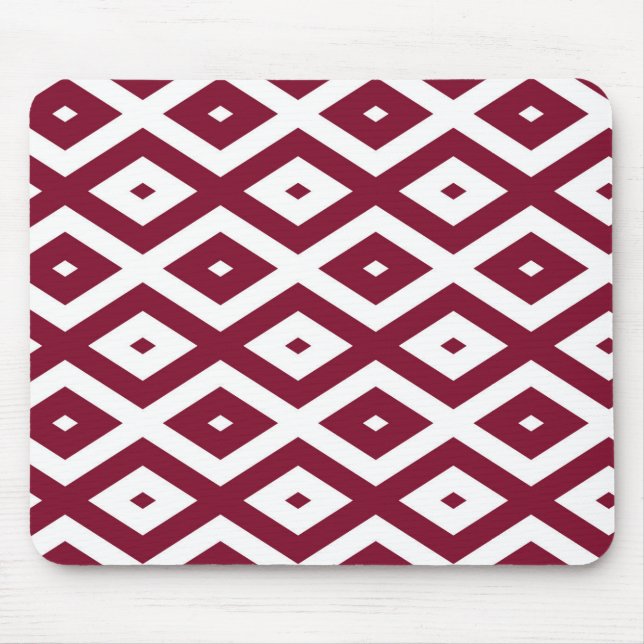Burgundy and white diamond pattern mouse pad (Front)