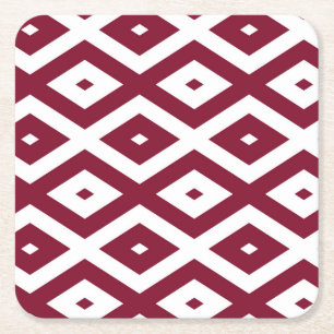Burgundy and white diamond pattern square paper coaster