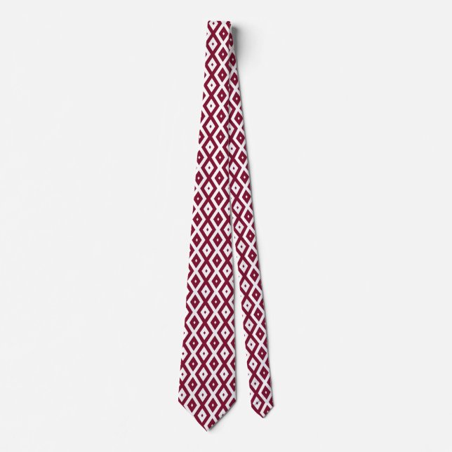 Burgundy and white diamond pattern tie (Front)