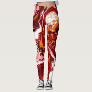 Burgundy and White Digital Fluid Art Leggings