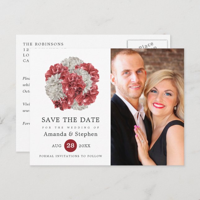 Burgundy and White Floral Wedding Save the Date Postcard (Front/Back)