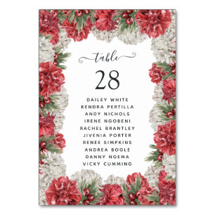 Burgundy and White Floral Wedding Table Number