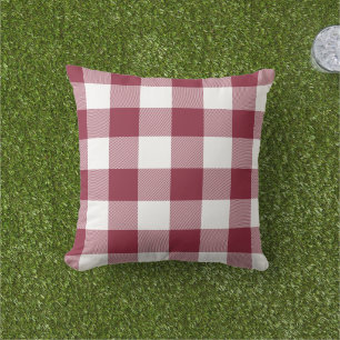 Burgundy and White Gingham Check Buffalo Plaid Cushion