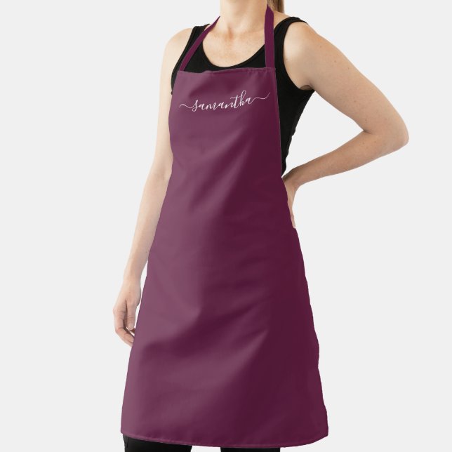Burgundy and White Girly Signature Apron (Insitu)
