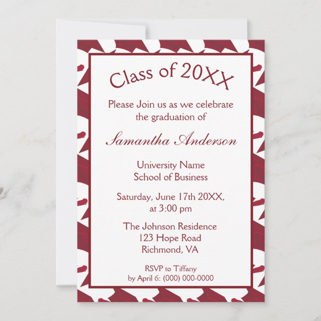 Burgundy and White Graduation Party Invitation (Front)