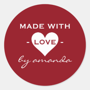 Burgundy and White - Made With Love (Custom Colour Classic Round Sticker