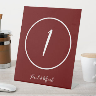 Burgundy and White Minimalist Wedding Pedestal Sign