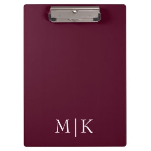 Burgundy and White Modern Monogram Clipboard