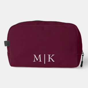 Burgundy and White Modern Monogram Dopp Kit