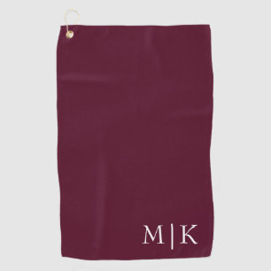 Burgundy and White   Modern Monogram Golf Towel